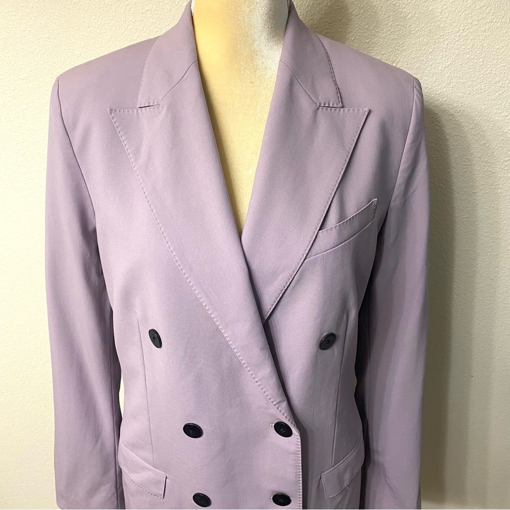 Theory Double-Breasted Wool-Blend Lavender Blazer 10 - Picture 4 of 13